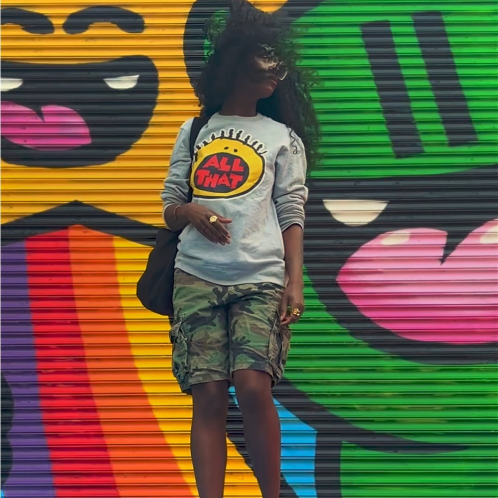 Gray 'All That' Sweatshirt with Camouflage Shorts